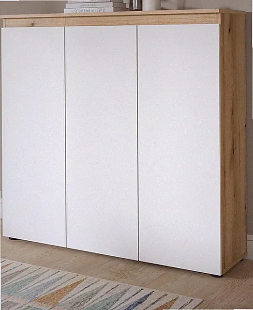 Kommode Hochkommode Mehrzweck Schuhkommode Weiß Eiche 10 Fächer 105 x 111 Assino