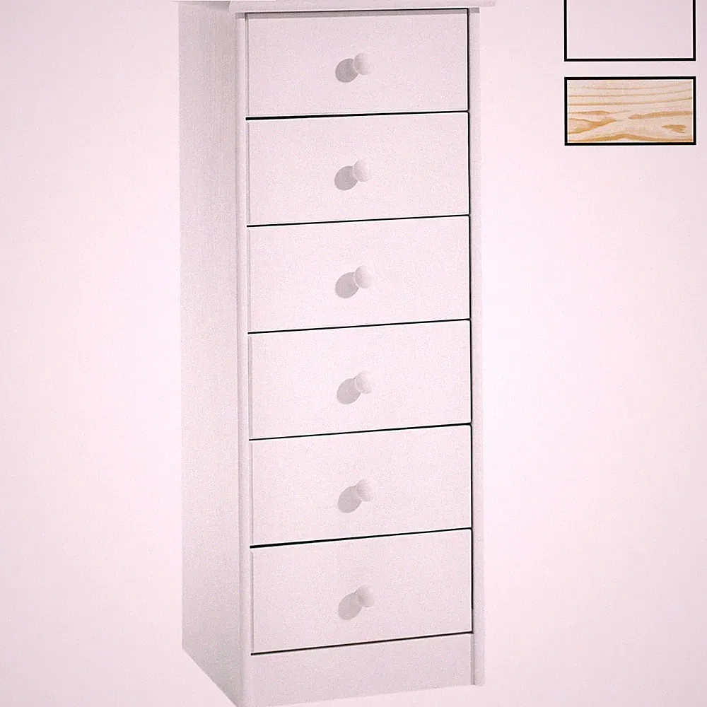 Kommode Hochschrank mit 6 Schubladen Highboard Kiefer massiv lackiert
