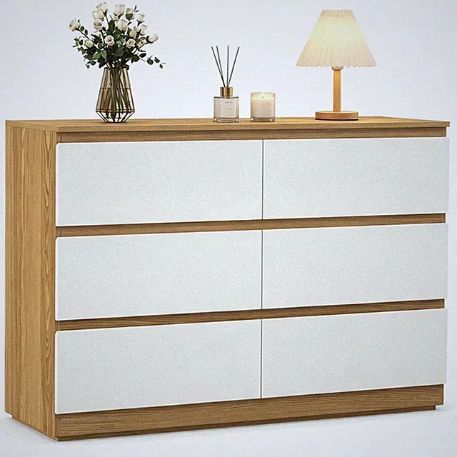Kommode Holz 6 Schubladen Sideboard Schlafzimmer Wohnzimmer Möbel naturbelassen