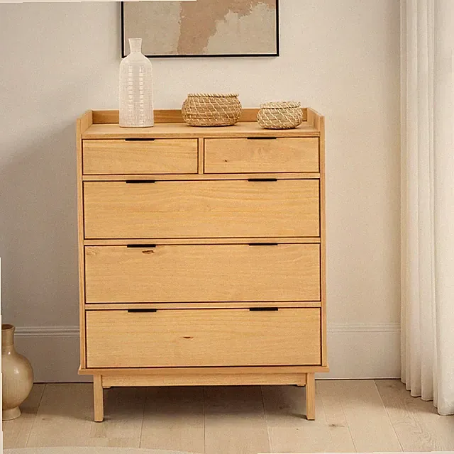 Kommode Holz Schubladenschrank mit 5 Schubladen gewachst gebeizt