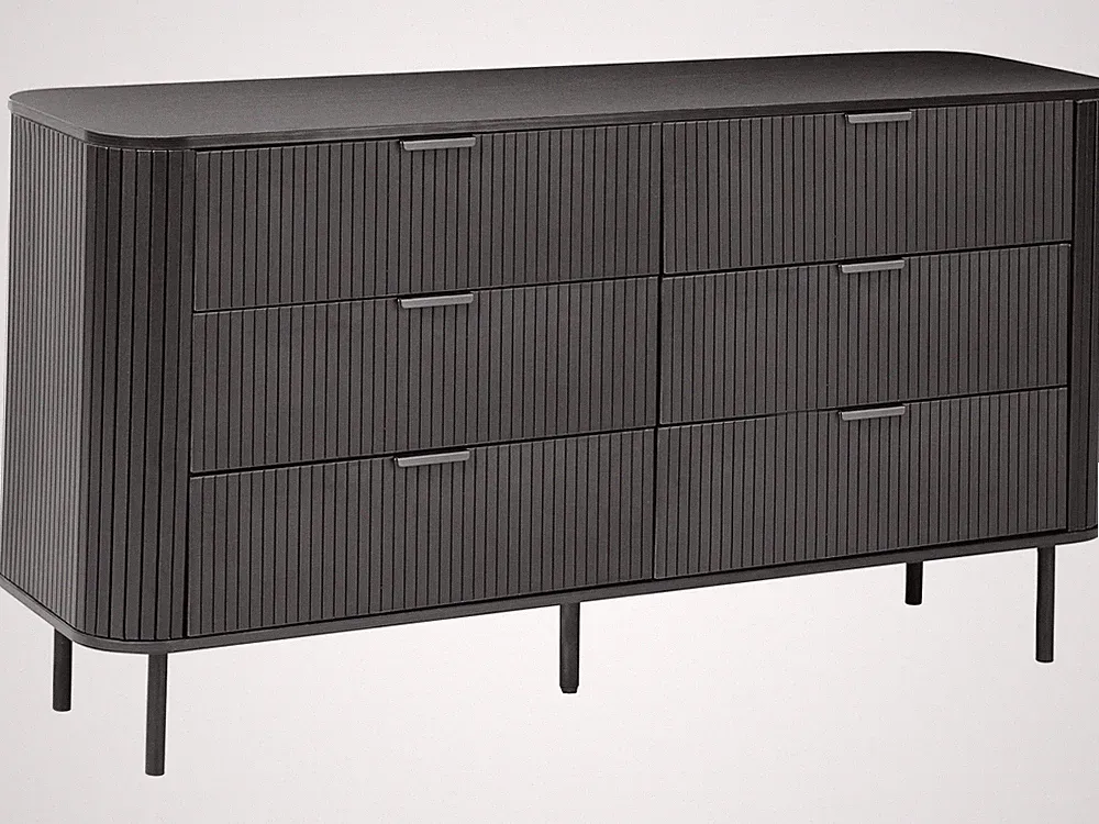 Kommode Holzoptik schwarz mit 6 Schubladen Metallbeine schwarz Retro Bradley