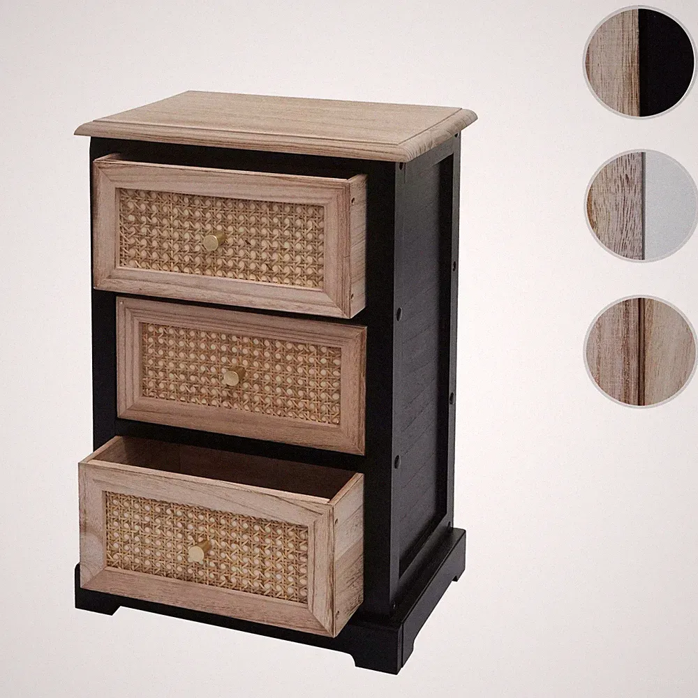 Kommode HWC-K87, Schubladenschrank, Holz Rattan 63x40x28cm
