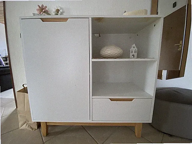 Kommode im skandinavischen Stil (Weiß / Holz B 80–90 cm × T 40 cm × H 80–85 cm