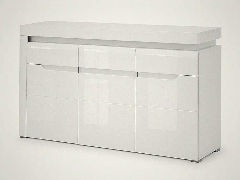 Kommode IRMA 152 cm Sideboard Weiß glanz 3 Türen 1 Schublade Led Beleuchtet