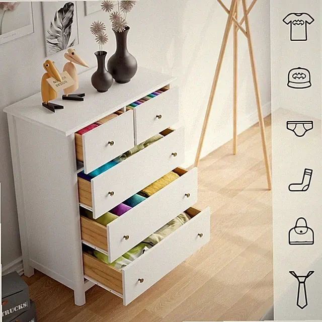 Kommode, Kommode Weiß, Sideboard mit 5 Schubladen,Beistellschrank viel Stauraum