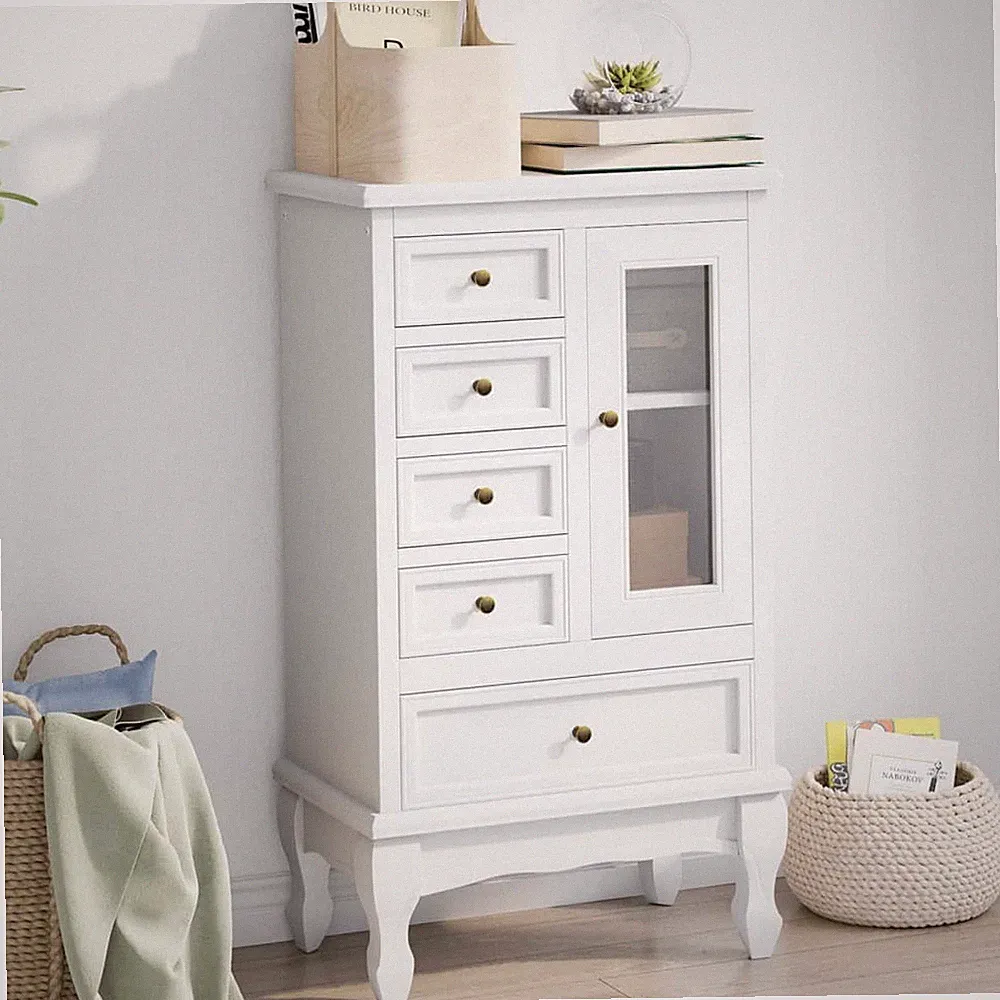 Kommode Konsole Glas Schrank Weiß Antik Shabby Chic Vitrine Holz vidaXL