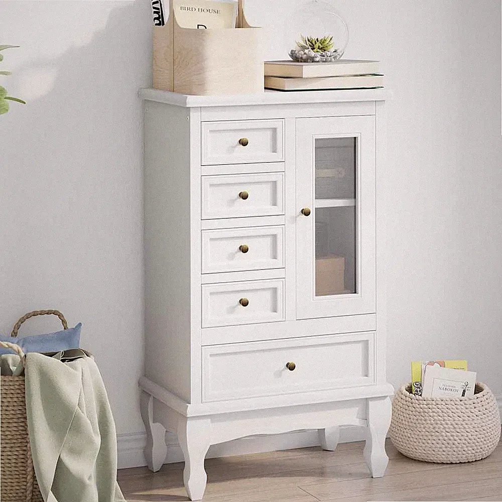 Kommode Konsole Glas Schrank Weiß Antik Shabby Chic Vitrine Holz vidaXL