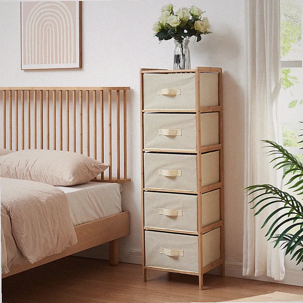 Kommode Maldon mit Stoffschubladen 122x37x35 cm Natur/Beige [en.casa]