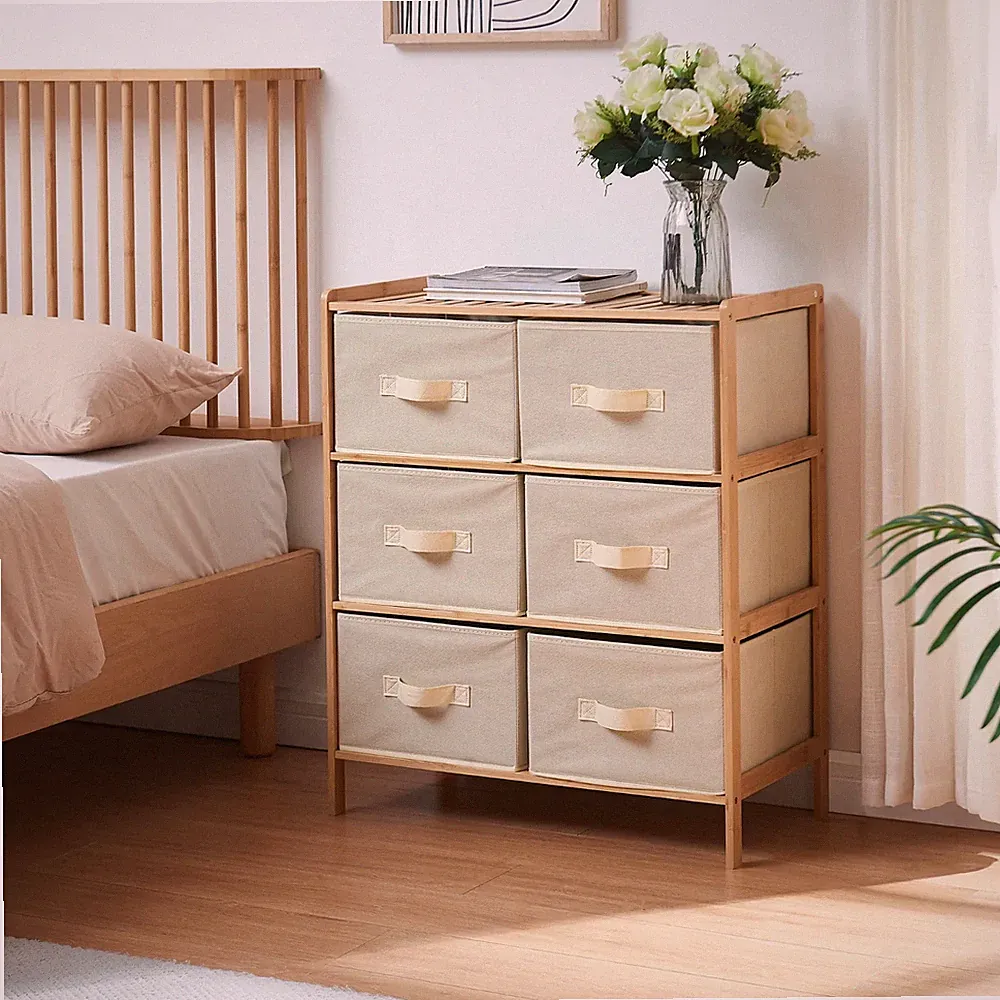 Kommode Maldon mit Stoffschubladen 79x66x35 cm Natur/Beige [en.casa]