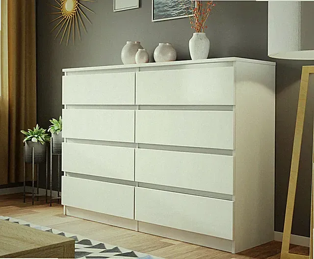 Kommode Malwa M8 8-Schubladen Highboard Schrank Weiß Sideboard Modern M24