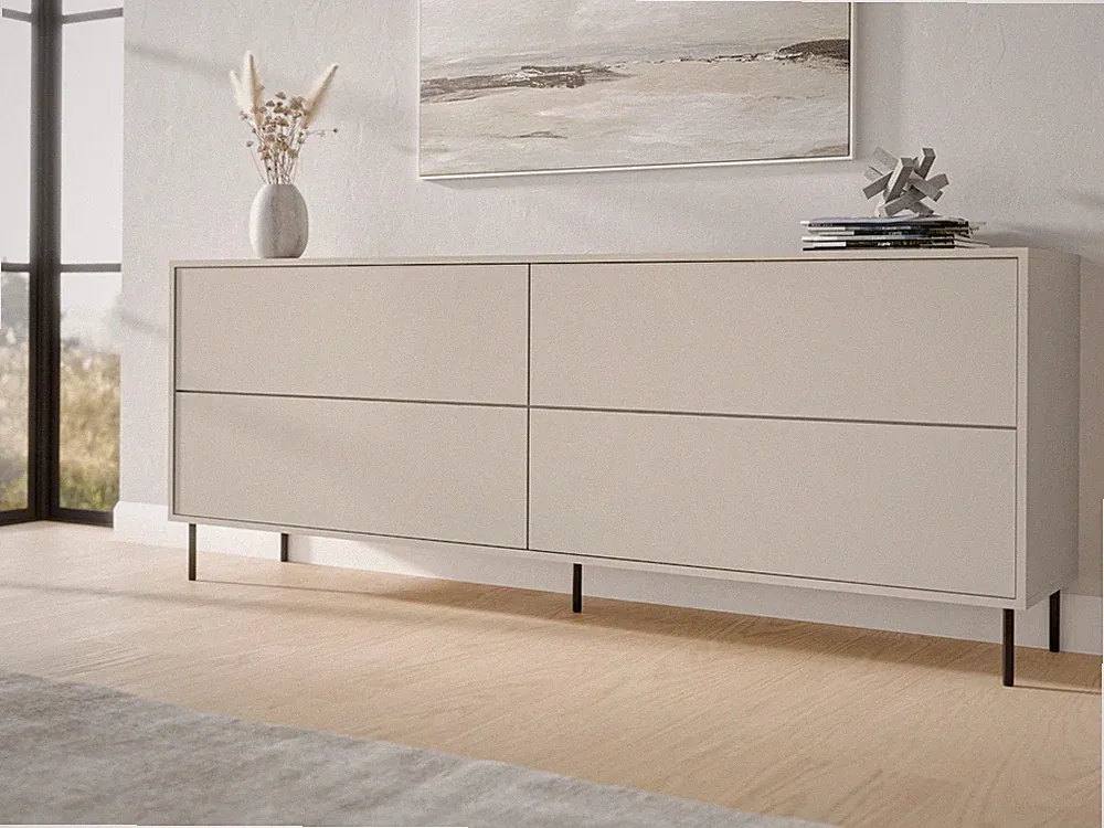 Kommode MASHA – Kaschmir, 4 Klappen, Metallbeine, Sideboard 200 cm