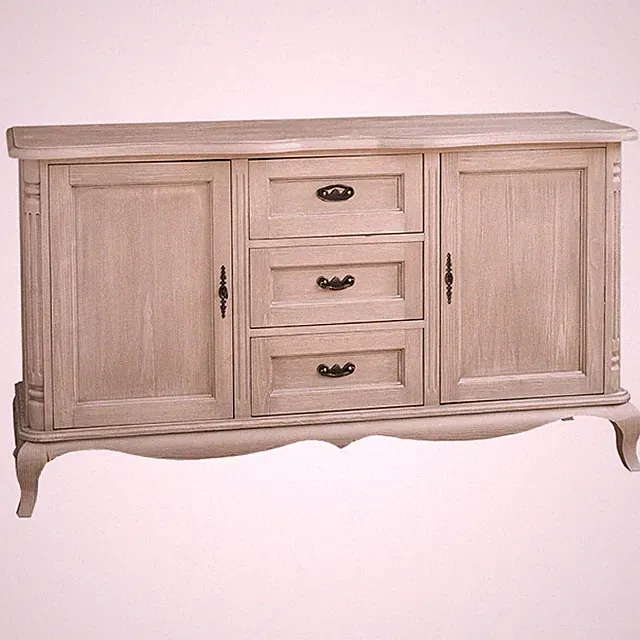 Kommode Massivholz Sideboard Anrichte Barock Stil silber - grau gebürstet