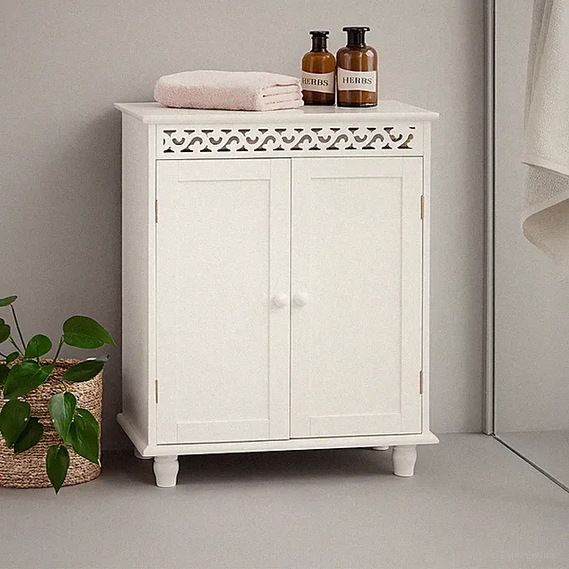 Kommode Mehrzweckschrank Weiß mit Verzierungen im Landhausstil Anrichte