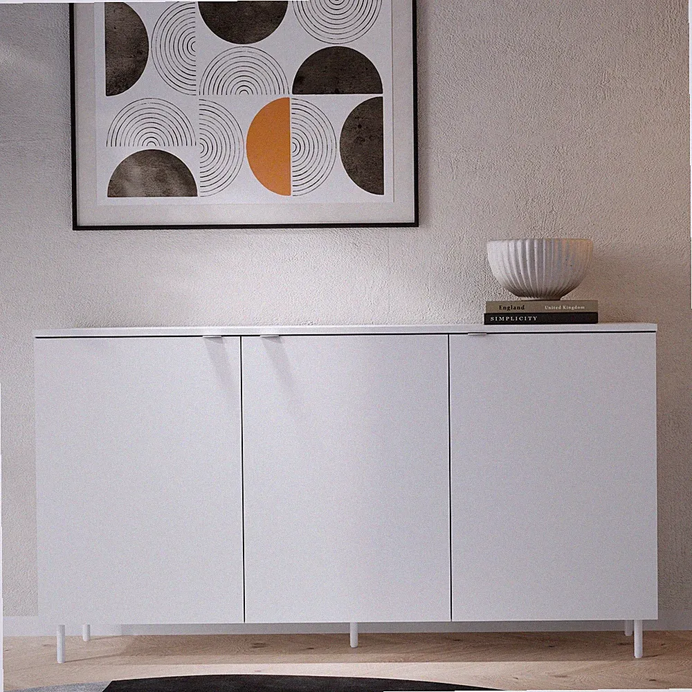 Kommode MILA MA-03 mit 3 Türen Sideboard 150 cm Anrichte Weiß Modern