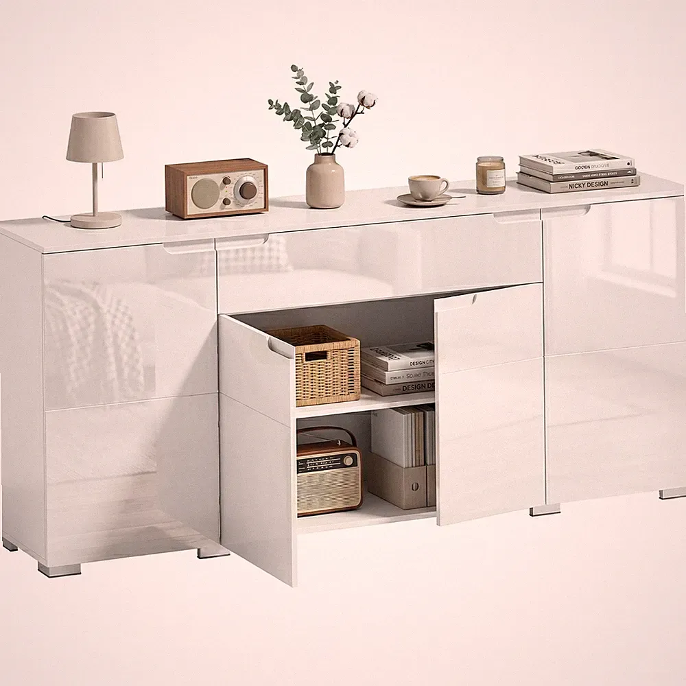 Kommode mit 1 Schublade, Sideboard mit 4 Türen und Verstellbarem Einlegeboden