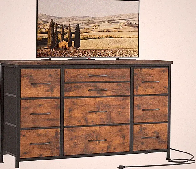 Kommode mit 10 Schubladen Sideboard Schubladenschrank mit Steckdose Ladestation