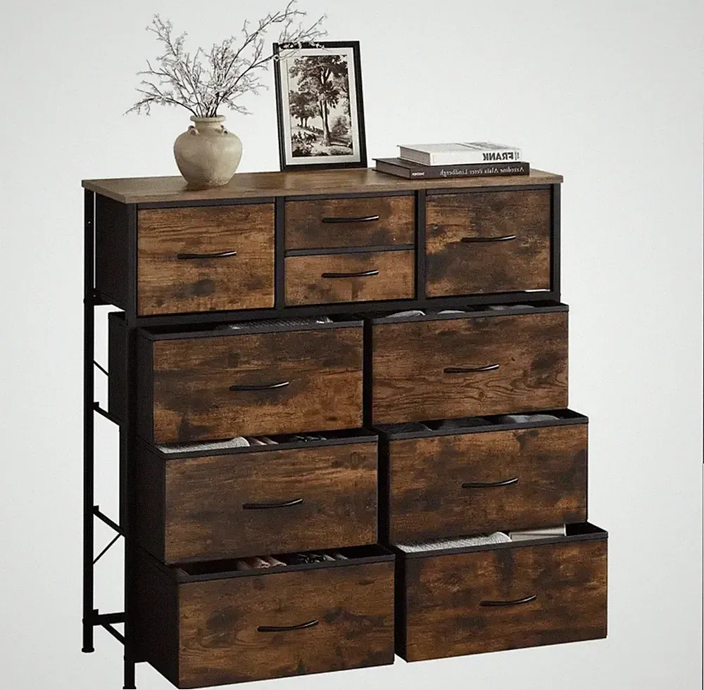 Kommode mit 10 Stoffschubladen, Sideboard Wohnzimmer, Kommode Schlafzimmer, Flur