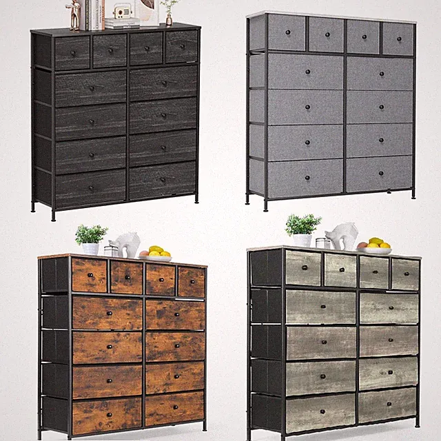 Kommode mit 12 Schubladen aus Stoff Sideboard Flur Schrank +Griffen Metallrahmen
