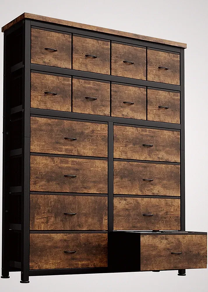 Kommode mit 16 Stoffschubladen Sideboard Schrank Anrichte Highboard 103x30x130cm