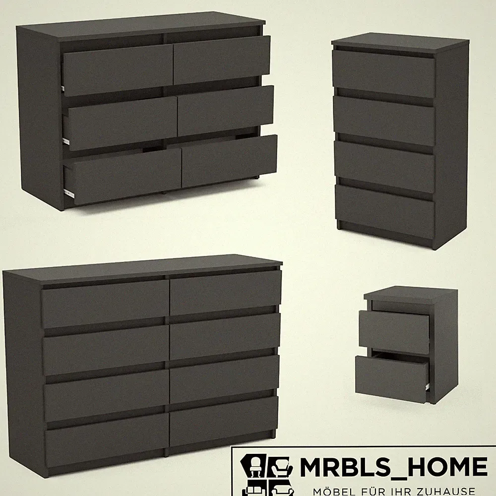 Kommode mit 2-8 Schubladen Sideboard Schubladenschrank (Grau Matt)
