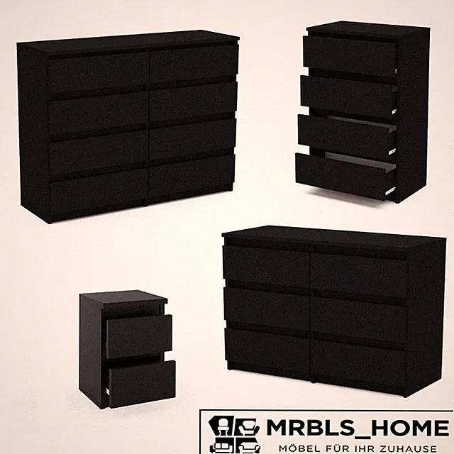 Kommode mit 2-8 Schubladen Sideboard Schubladenschrank Klamotenschrank (Schwarz)