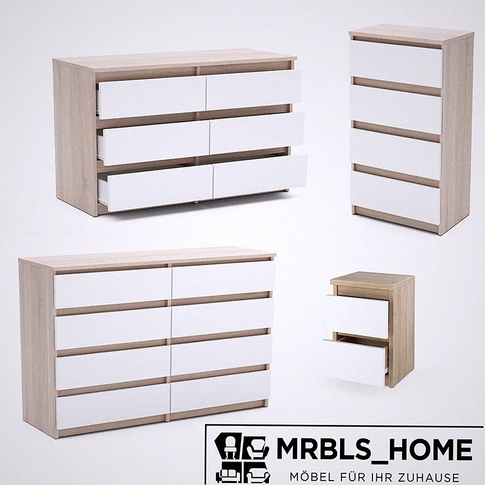 Kommode mit 2-8 Schubladen Sideboard Schubladenschrank Nachttisch (Sonoma Weiß)