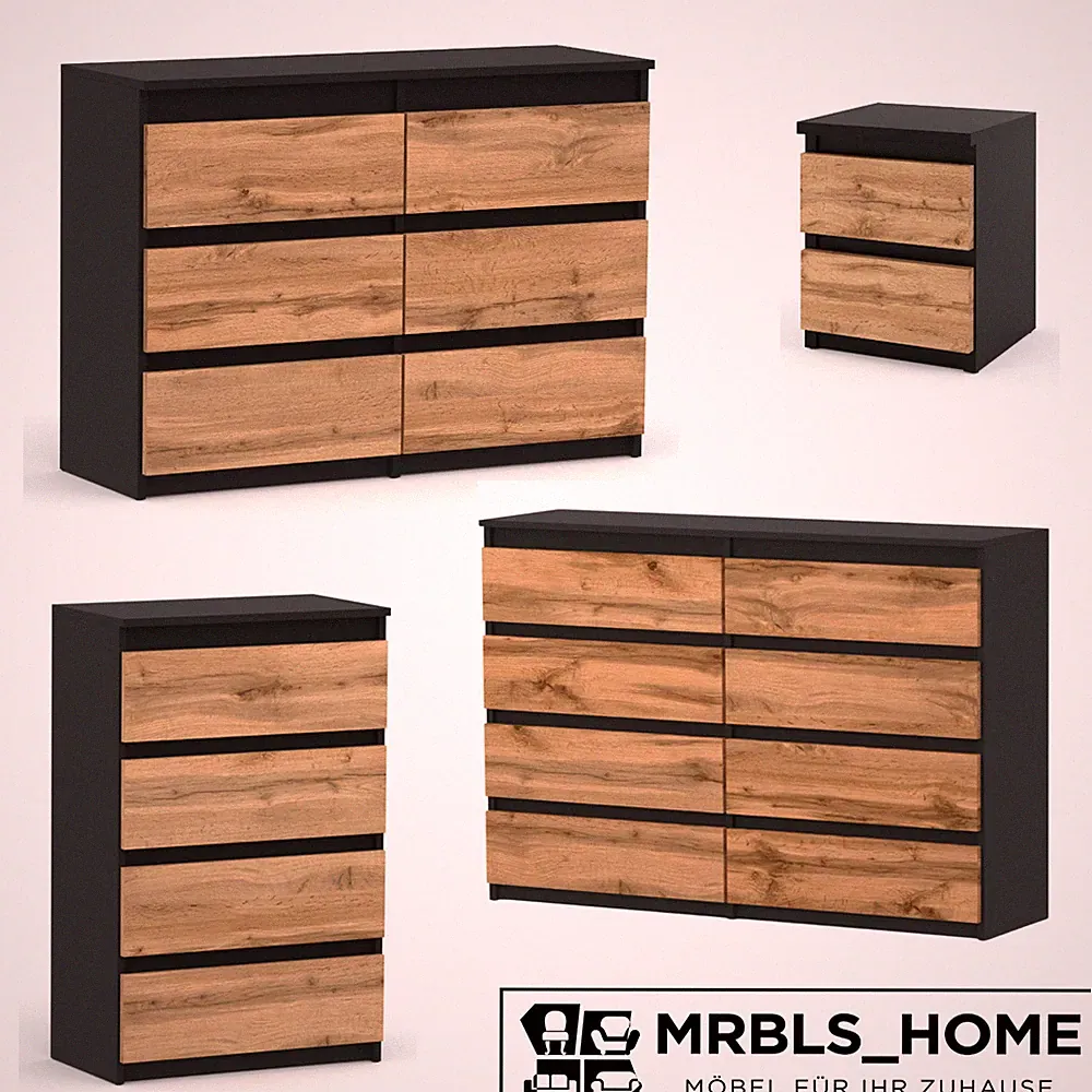 Kommode mit 2-8 Schubladen Sideboard Schubladenschrank (Schwarz Matt - Wotan)