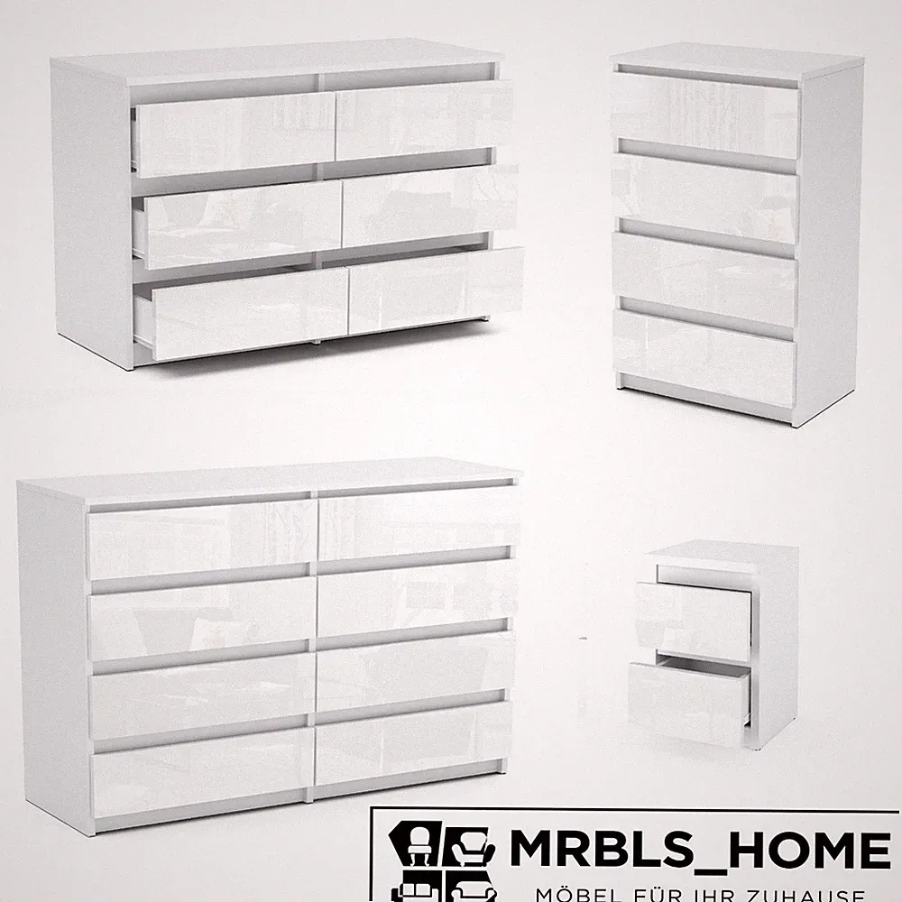 Kommode mit 2-8 Schubladen Sideboard Schubladenschrank (Weiß Matt - Weiß Glanz)