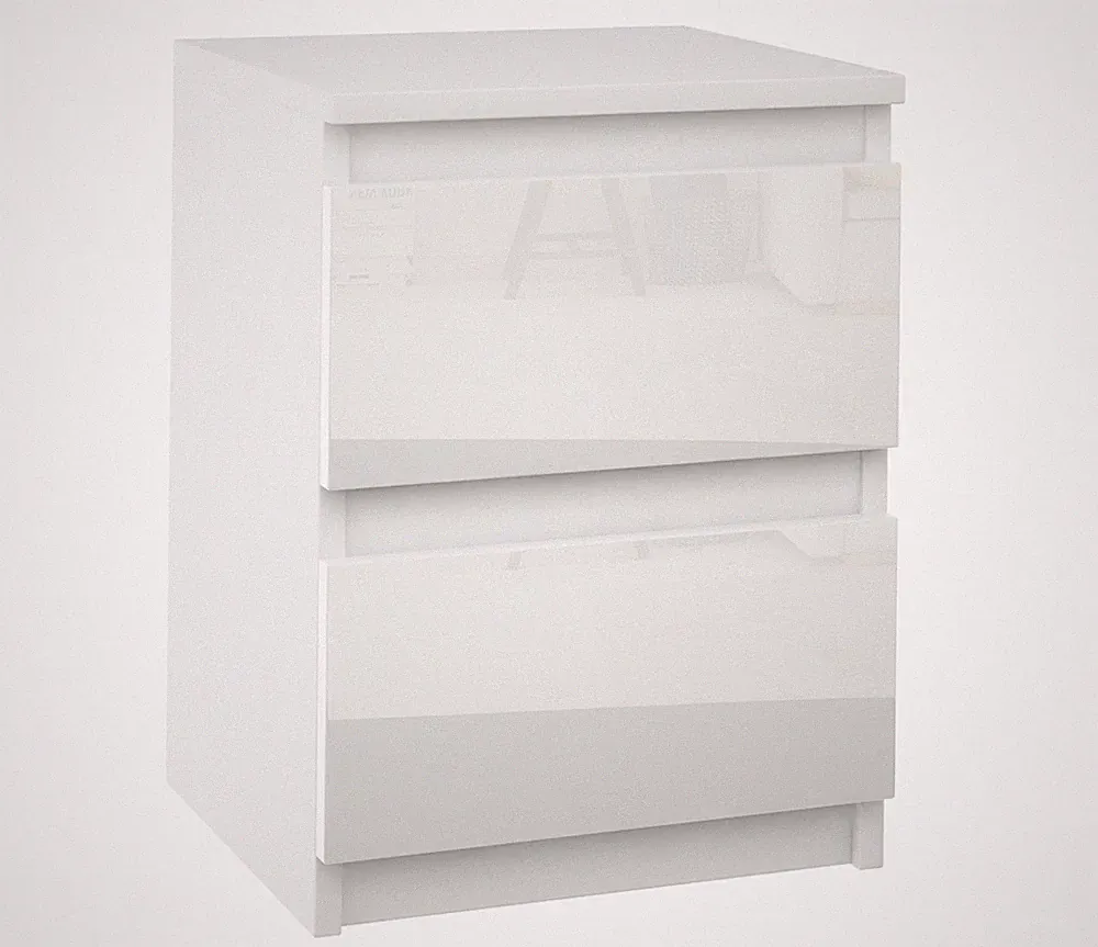 Kommode mit 2 Schubladen HOCHGLANZ Nachttisch Sideboard weiß holz