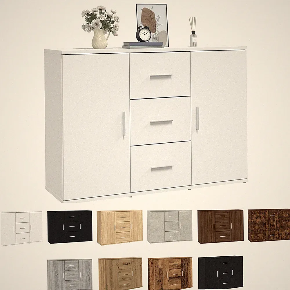 Kommode mit 3 Schubladen 2 Tür Sideboard Anrichte Beistellschrank 91x29,5x65cm