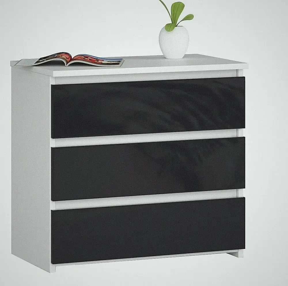 Kommode mit 3 Schubladen 60 cm Schubladenschrank Kleiderschrank Weiß Schwarz