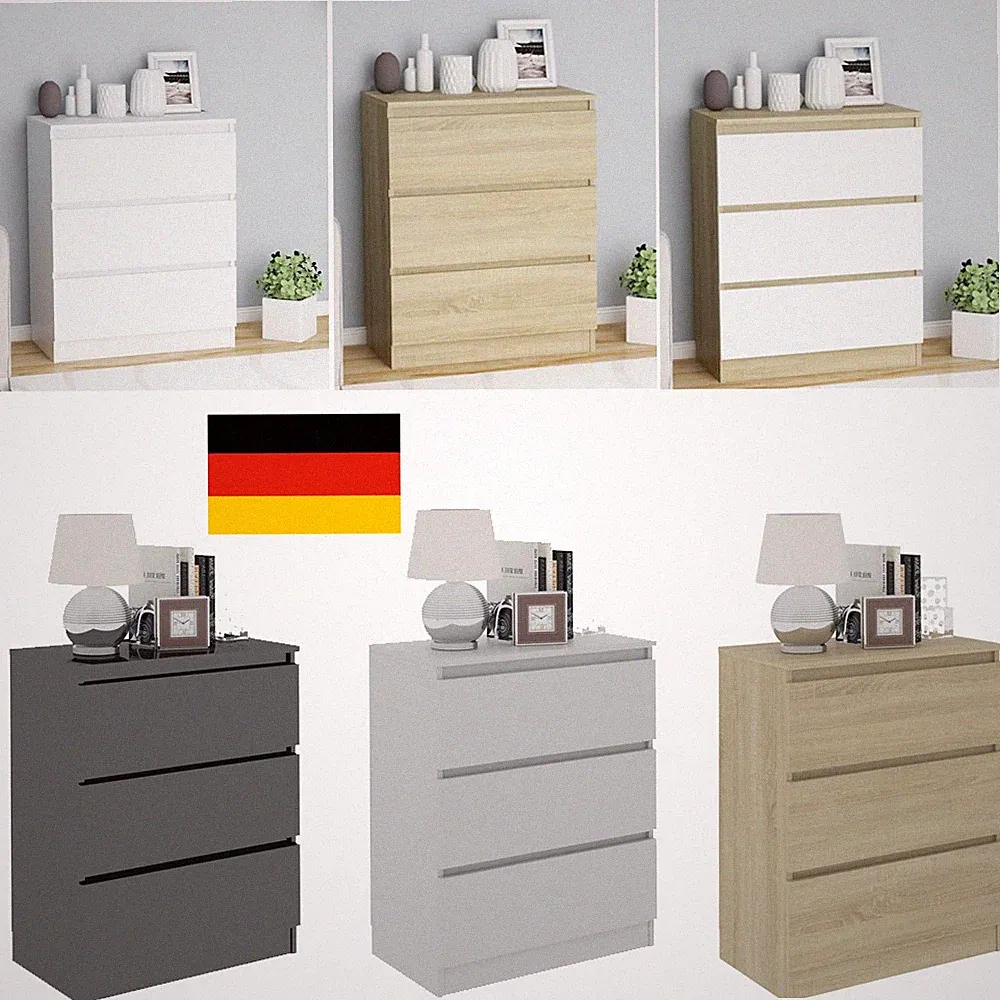 Kommode mit 3 Schubladen Sideboard Anrichte holz Möbel Schubladenschrank 9 Farbe