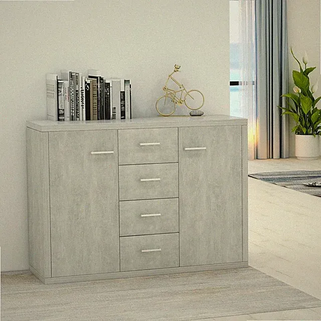 Kommode mit 4 Schubladen 2 Schränke 120cm Klamotenschrank Sideboard Anrichte hol