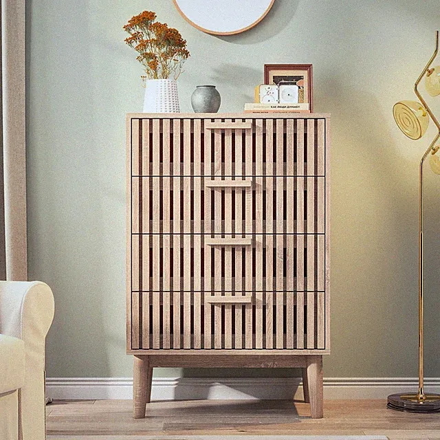 Kommode mit 4-Schubladen 60×34×91cm Schubladenschrank Sideboard Schrank Anrichte