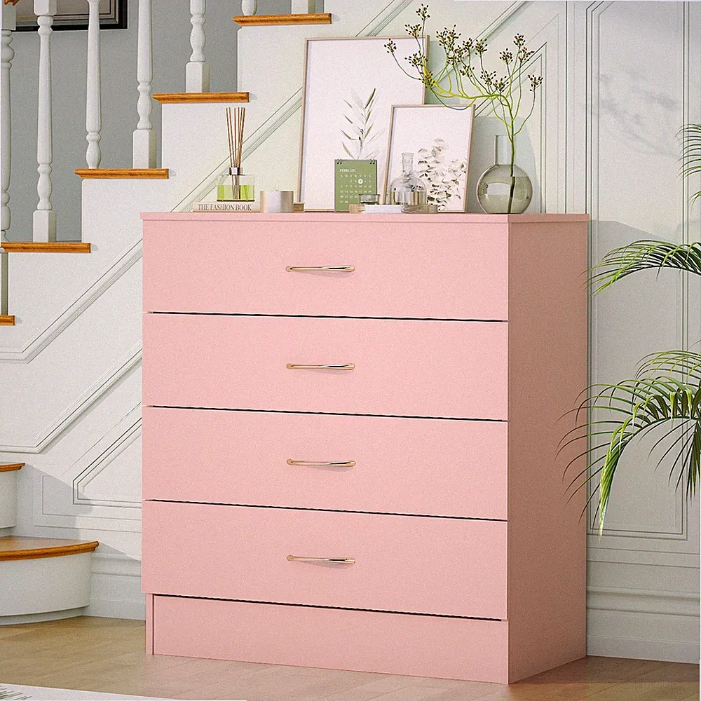 Kommode mit 4 Schubladen, Schubladenschrank rosa, 66x33x73 cm