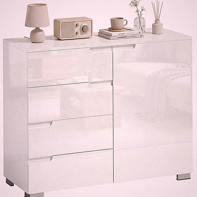 Kommode mit 4 Schubladen Sideboard mit 1 Tür, Verstellbarem Einlegeboden