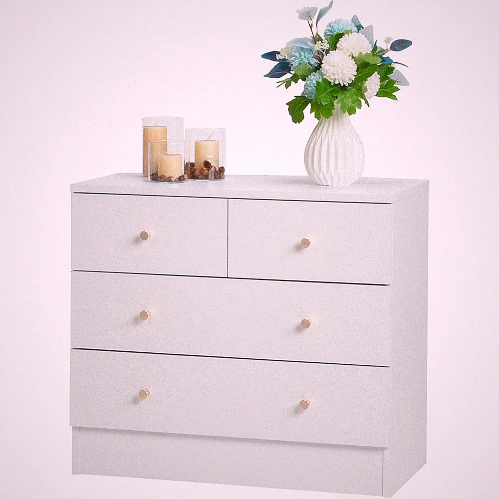 Kommode mit 4 Schubladen Sideboard Schrank Anrichte holz Moderne Möbel Weiß DE