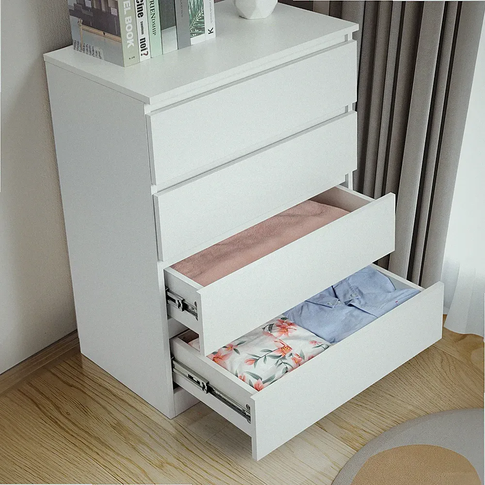 Kommode mit 4 Schubladen Sideboard Schubladenschrank Kleiderschrank Weiß DE