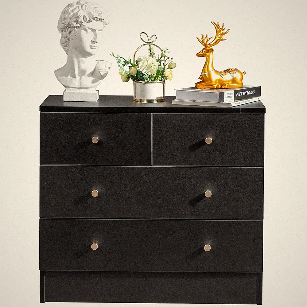 Kommode mit 4 Schubladen Sideboard Schwarz Anrichte holz Möbel Schubladenschrank