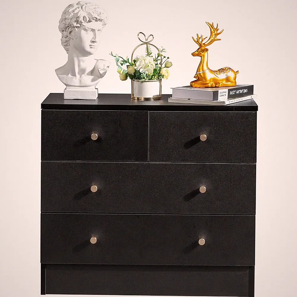 Kommode mit 4 Schubladen Sideboard Schwarz Anrichte holz Möbel Schubladenschrank