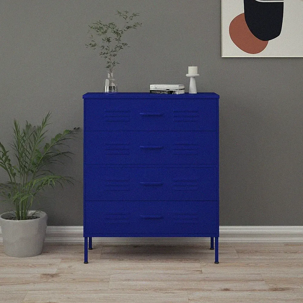 Kommode mit 4 Schubladen Stahl Anrichte Schrank Beistellschrank Mehrzweckschrank