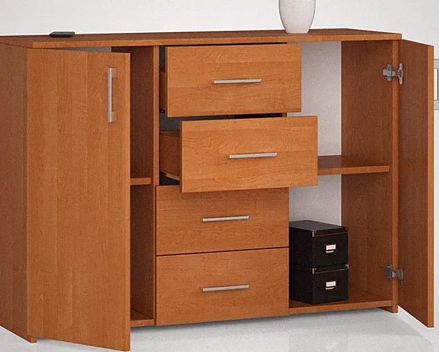 Kommode mit 4 Schubladen und zwei Türen, Multifunktionsschrank 110x80x35cm !