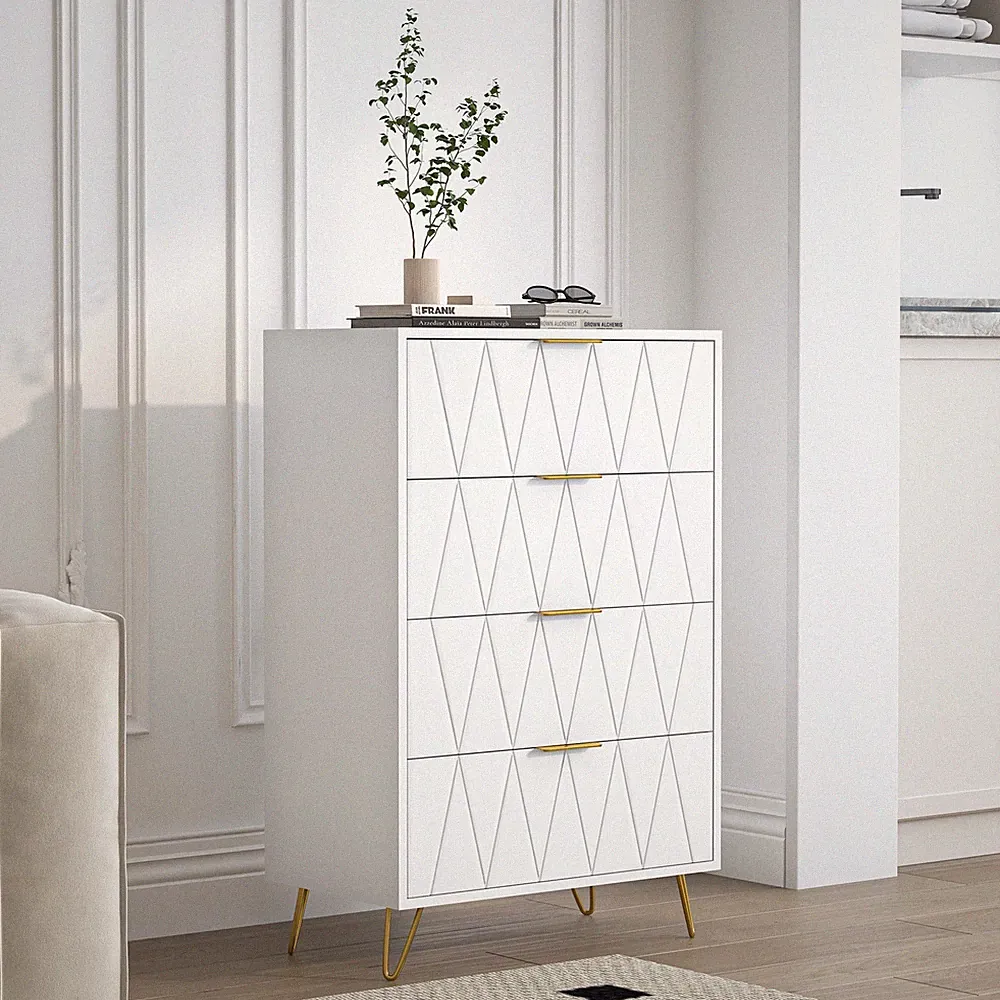 Kommode mit 4 Schublanden,Sideboard,Modern Schrank,Schlafzimmer Komplett,weiß