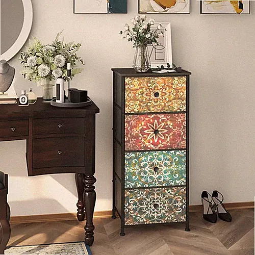 Kommode mit 4 Stoff Böhmisches Muster Schlafzimmer Aufbewahrung...