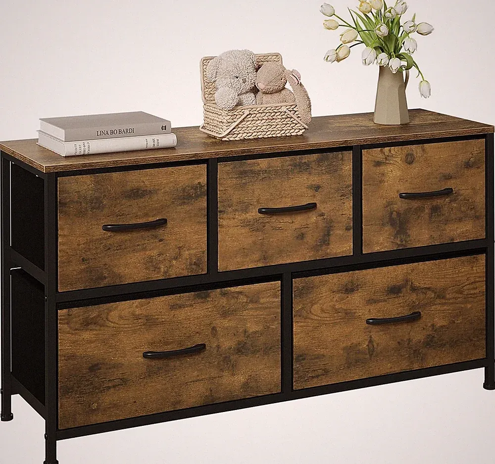 Kommode mit 5 Schubladen aus Stoff,Kommodenschrank Sideboard 30x100x54cm 005hov