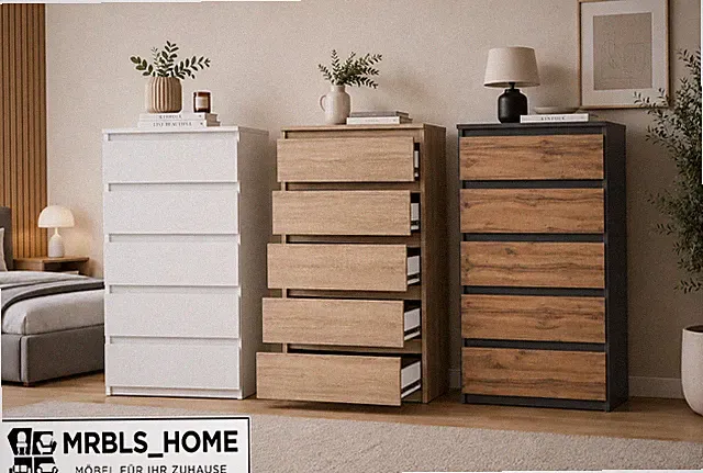 Kommode mit 5 Schubladen - Holz Sideboard Schmale Kommode für Schlafzimmer Flur