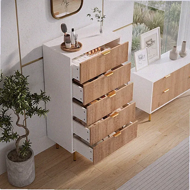 Kommode mit 5 Schubladen Sideboard Schubladenschrank Kleiderschrank Holz Möbel