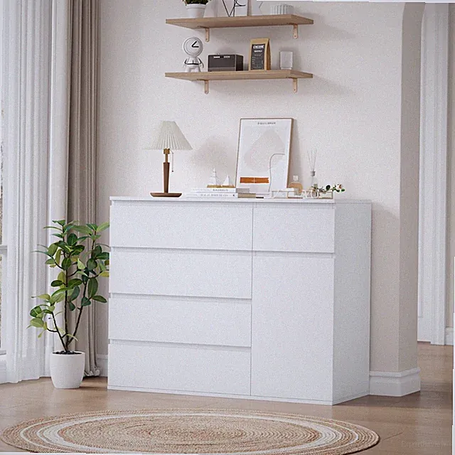 Kommode mit 5 Schubladen und 1 Tür Komodenschrank für Schlafzimmer 100x40x80cm