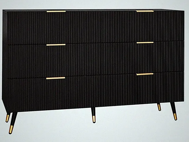 Kommode mit 6 Großen Schubladen, Vertikales Wellenmuster mit Goldenen Akzenten