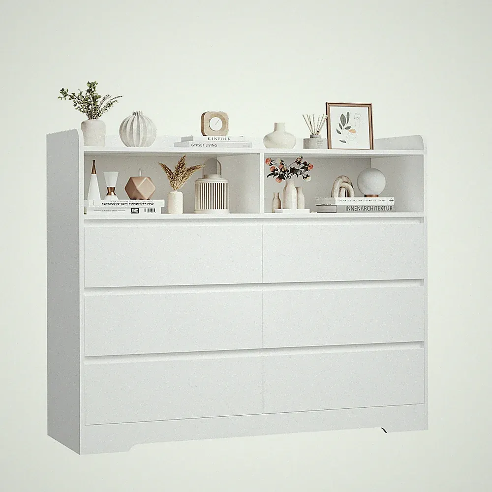 Kommode mit 6 Schubladen 120 cm breit Sideboard mit 2 Fächern Komodenschrank